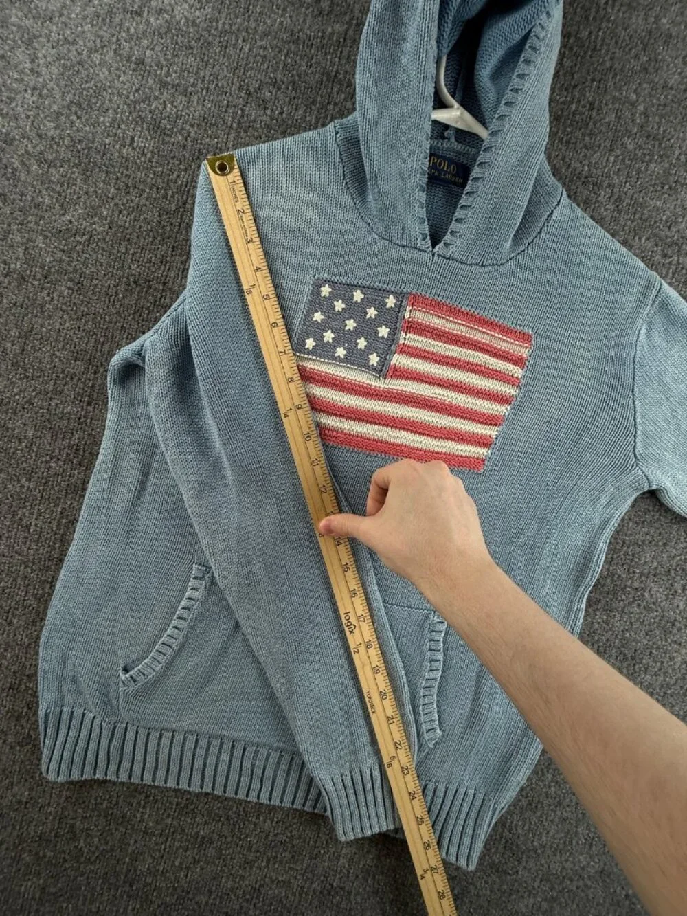 Polo Ralph Lauren Flag Sweater Girls XL 18-20 Graphic Cotton Hooded Light Blue
